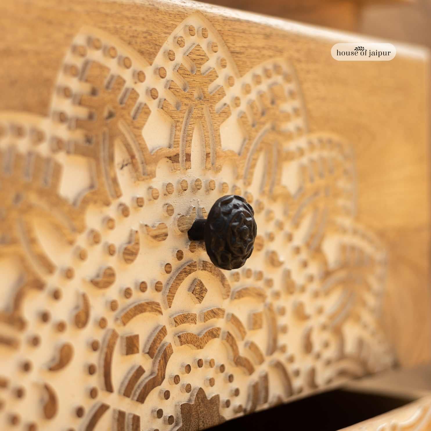 Mandala Carved Jaipur Wooden Tallboy Dresser - Storage Chest di House of Jaipur In condizioni Nuovo in vendita a New York, NY