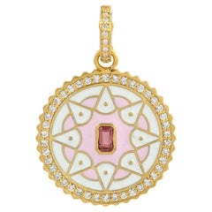 Mandala Emaille-Anhänger mit Diamanten aus 14 Karat Gelbgold