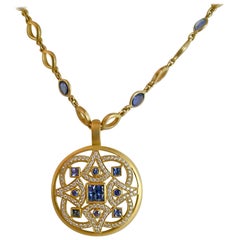 Mandala Pendant/Enhancer with Blue Sapphires and Diamonds