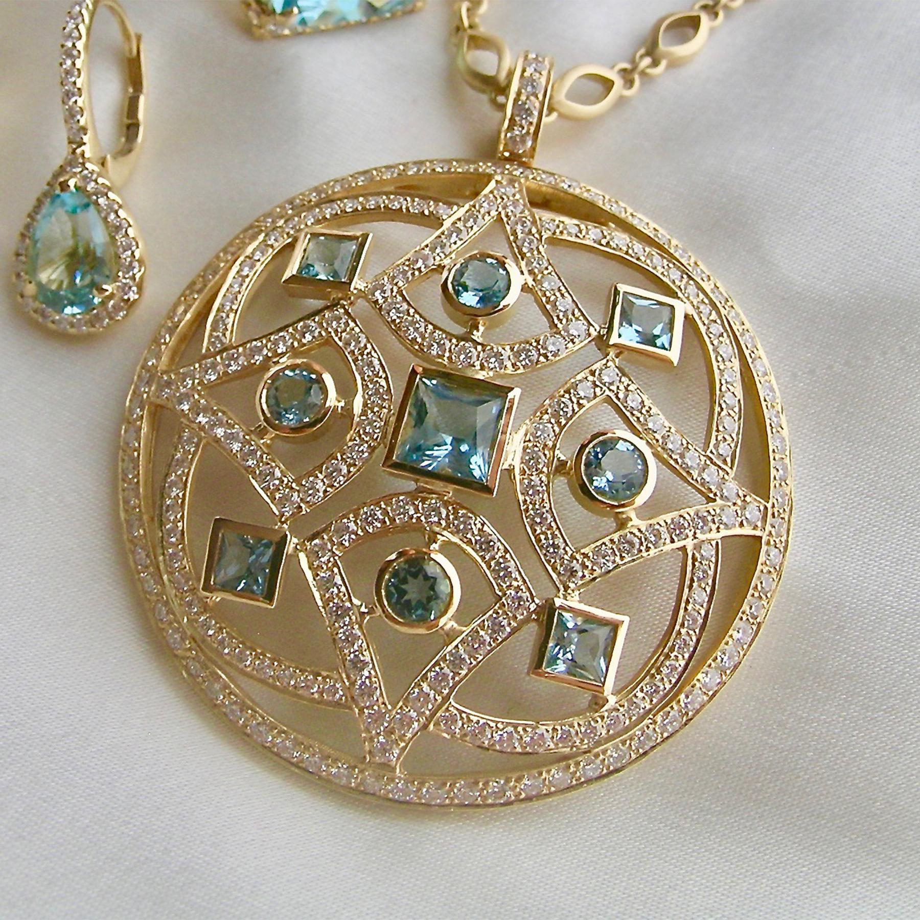 Anglo-Indian Mandala Pendant/Enhancer with Blue Sapphires and Diamonds For Sale