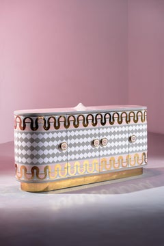 Meuble de rangement Mandala en or blanc avec incrustation en laiton de Matteo Cibic