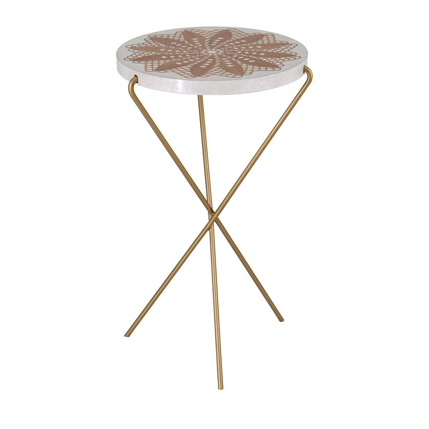 Contemporary Mandala Tall Small Inlaid Erable & Metal Side Table by CG Capelletti For Sale