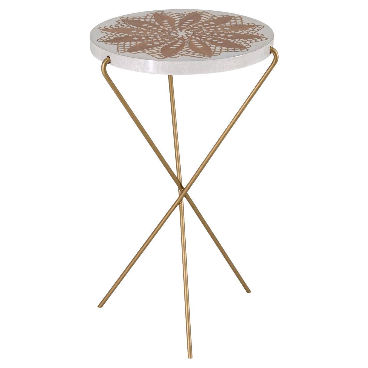 Mandala Tall Small Inlaid Erable & Metal Side Table by CG Capelletti For Sale