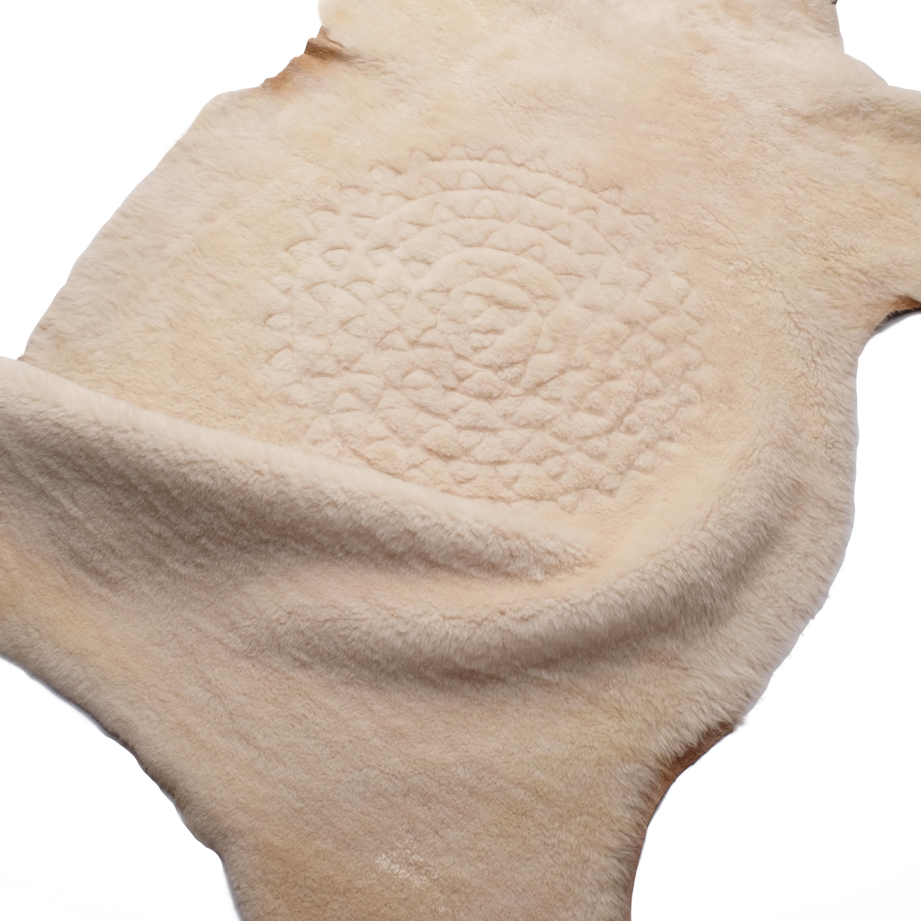 Sheepskin Throw by Moses Nadel in Natural Cream With Leather Mandala Appliqué 1