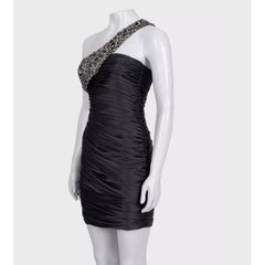 Mandalay Black Satin Mini Dress with Asymmetrical Draping, US 4/S