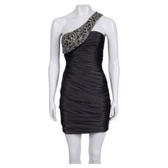 Mandalay Black Satin Mini Dress with Asymmetrical Draping, US 4/S