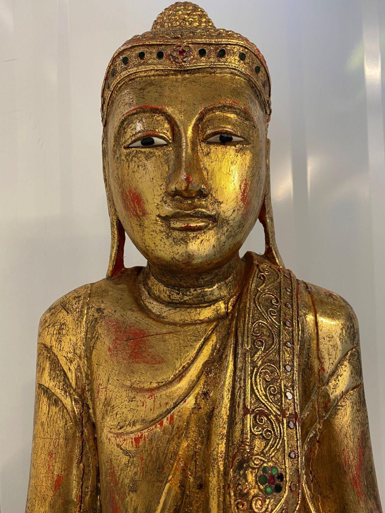 Hand-Carved Gilt wood Burmese Mandalay Buddha Statue Buddhist Art Buddhism 6