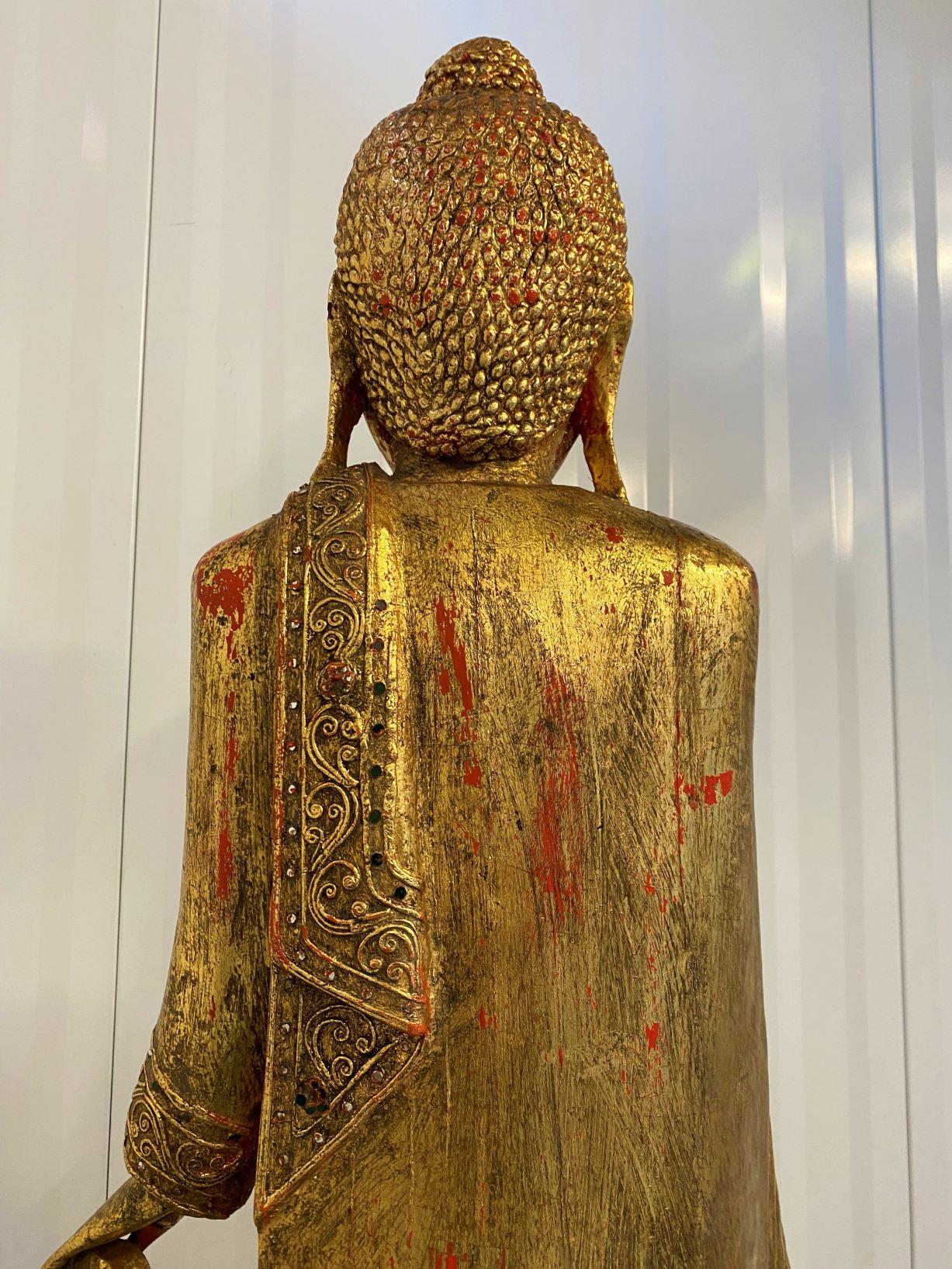 Hand-Carved Gilt wood Burmese Mandalay Buddha Statue Buddhist Art Buddhism 9