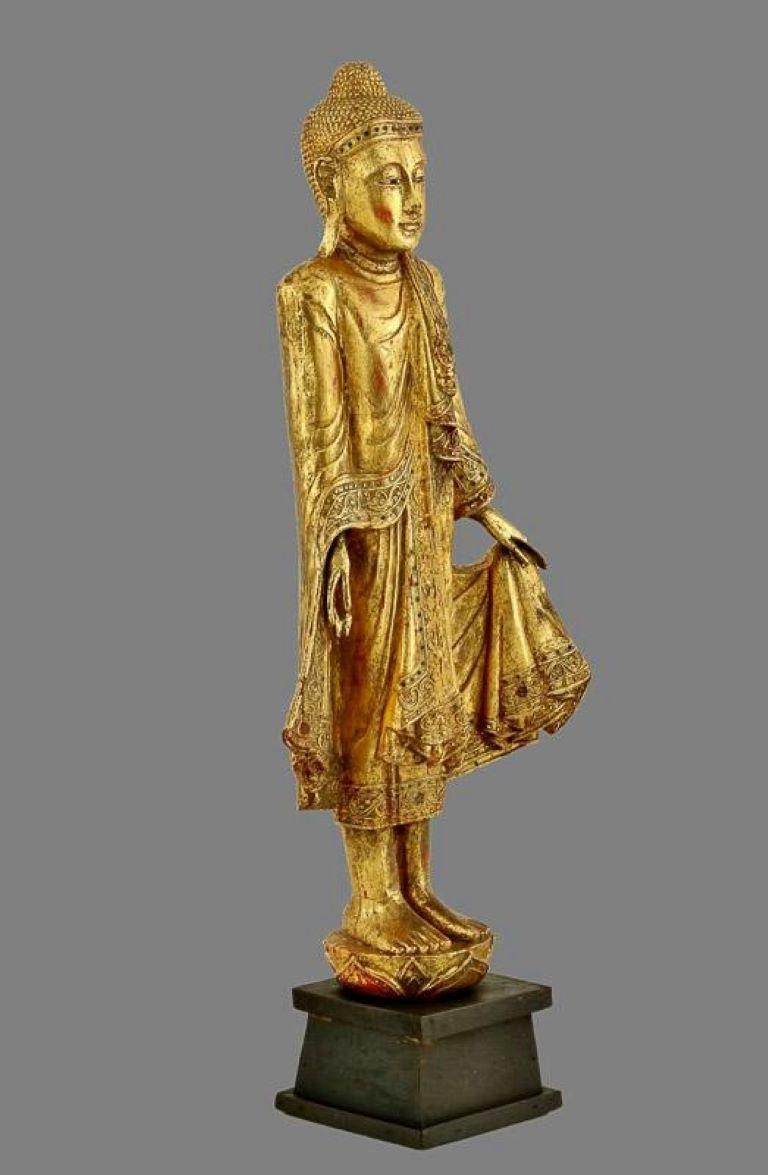 Hand-Carved Gilt wood Burmese Mandalay Buddha Statue Buddhist Art Buddhism 11