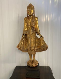 Hand-Carved Gilt wood Burmese Mandalay Buddha Statue Buddhist Art Buddhism