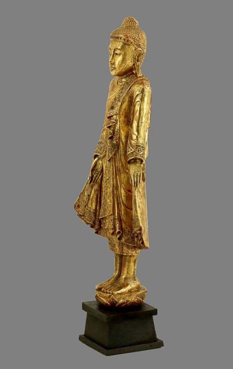 Hand-Carved Gilt wood Burmese Mandalay Buddha Statue Buddhist Art Buddhism 12