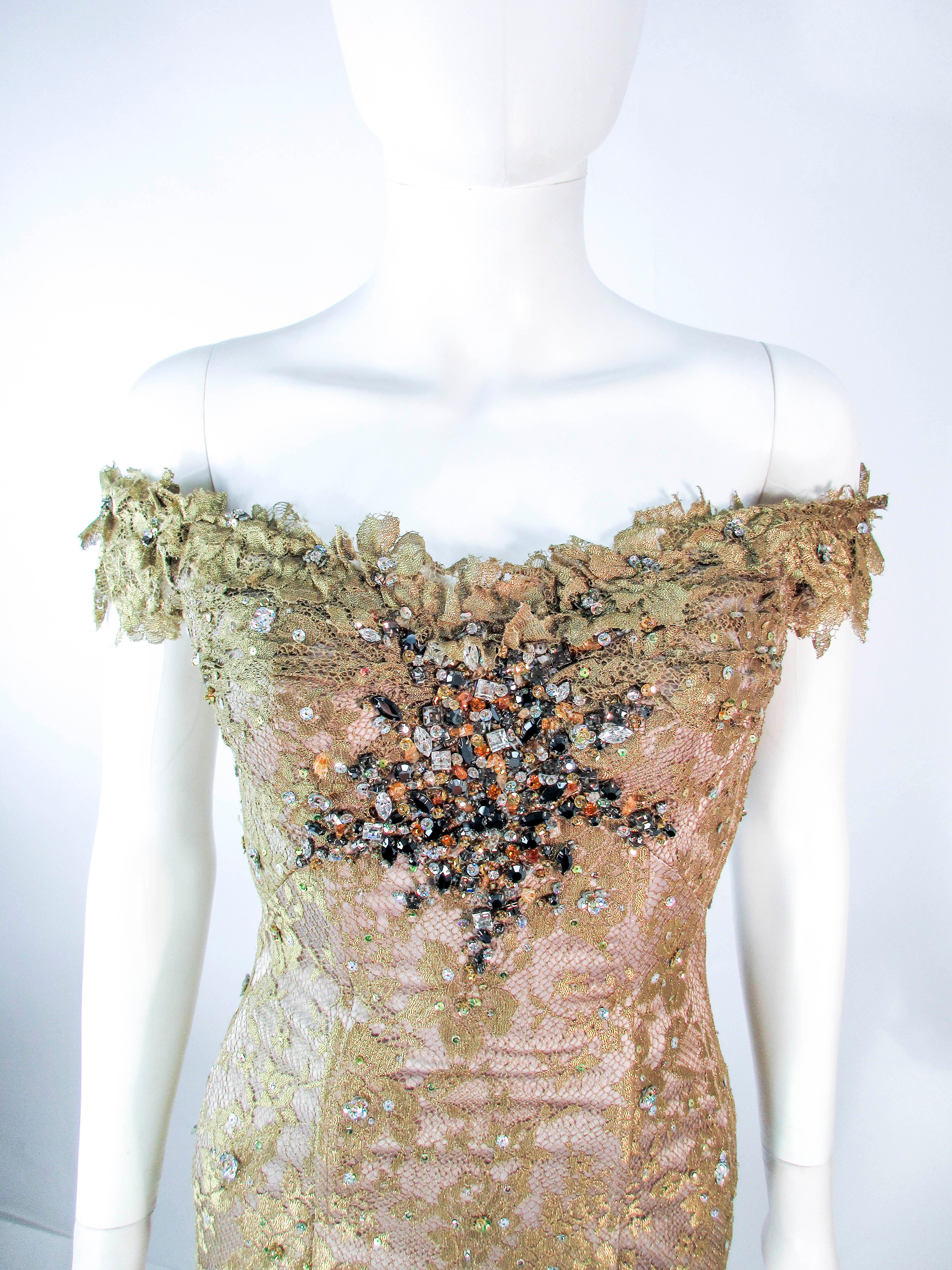 MANDALAY Vestido de cóctel de encaje con cuentas de lentejuelas doradas Talla 4 Marrón en venta