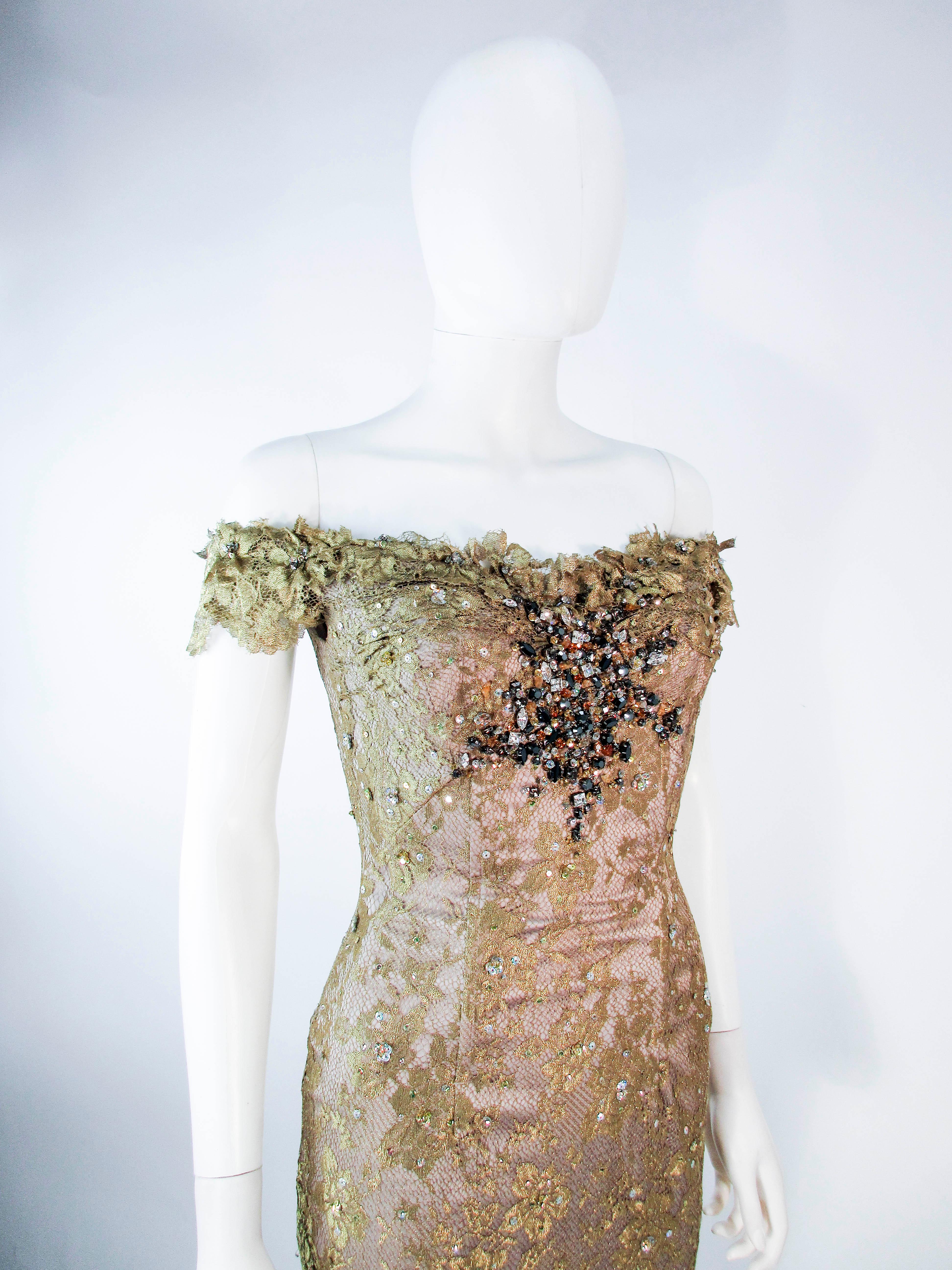 Brown MANDALAY Gold Sequin Beaded Lace Cocktail Dress Size 4  For Sale
