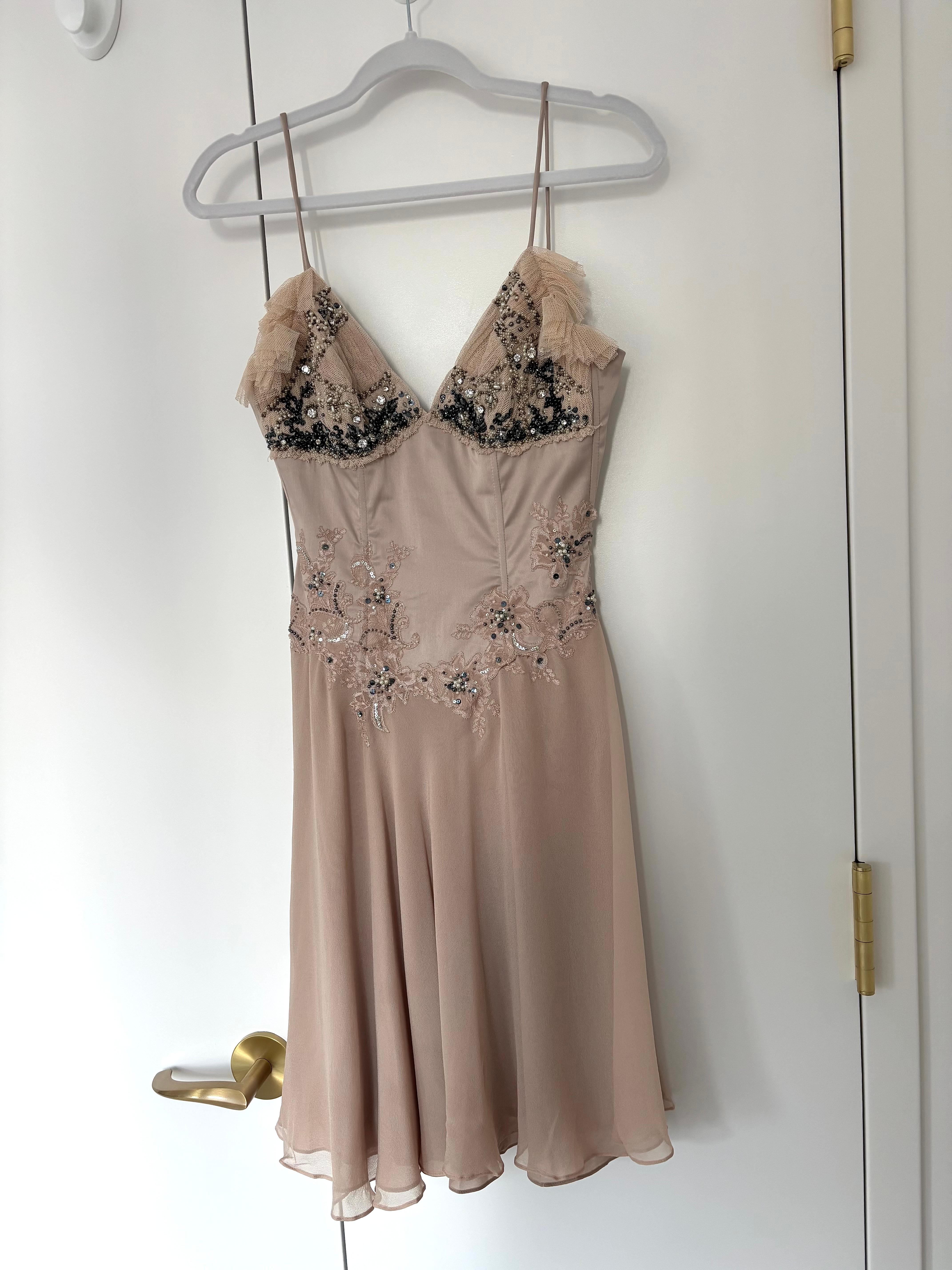 Purple MANDALAY Vintage Boned Corset Delicate Mini Dress Mauve Dusty Pink For Sale
