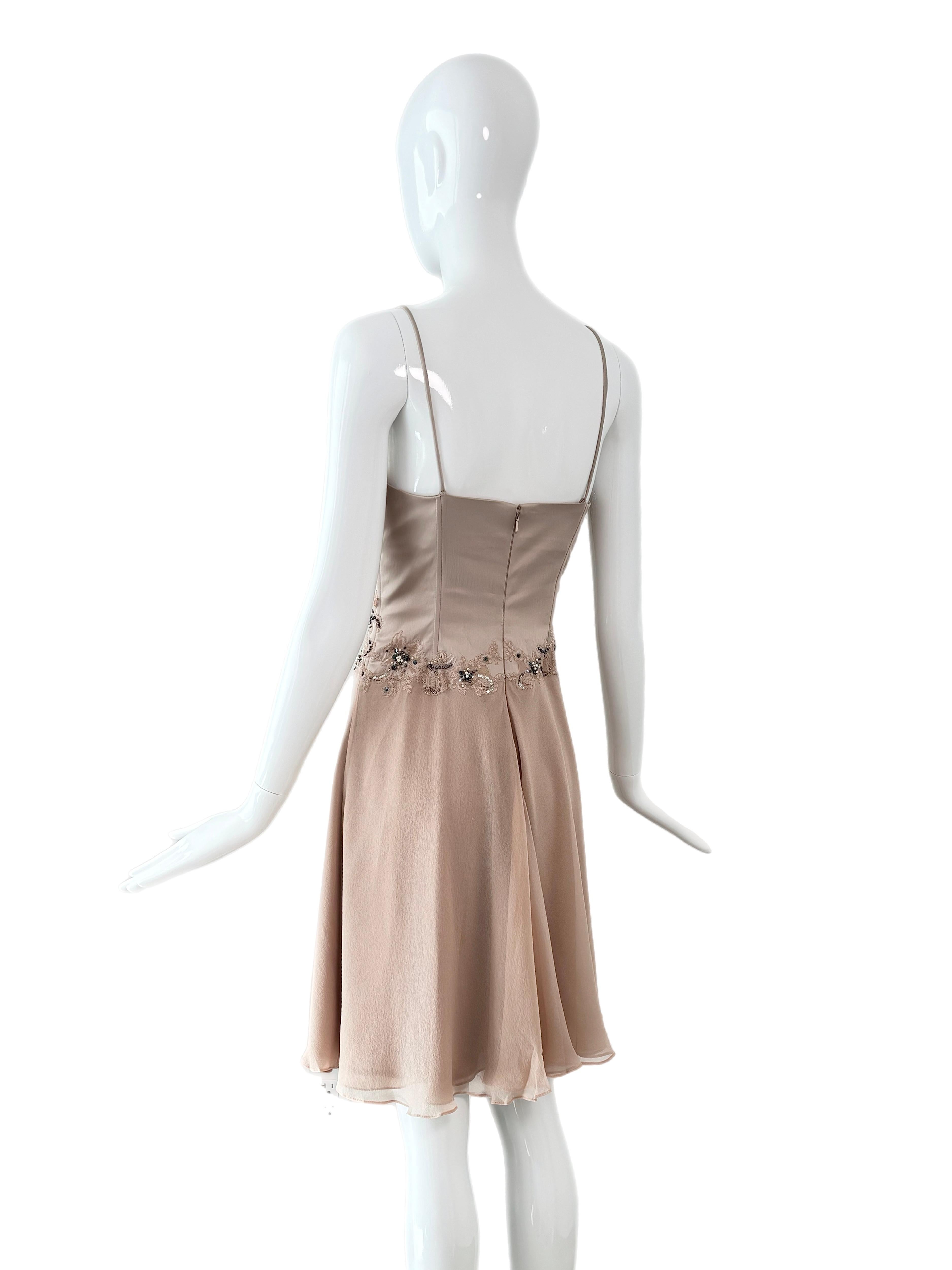 MANDALAY Vintage Boned Corset Delicate Mini Dress Mauve Dusty Pink In Excellent Condition For Sale In Leonardo, NJ