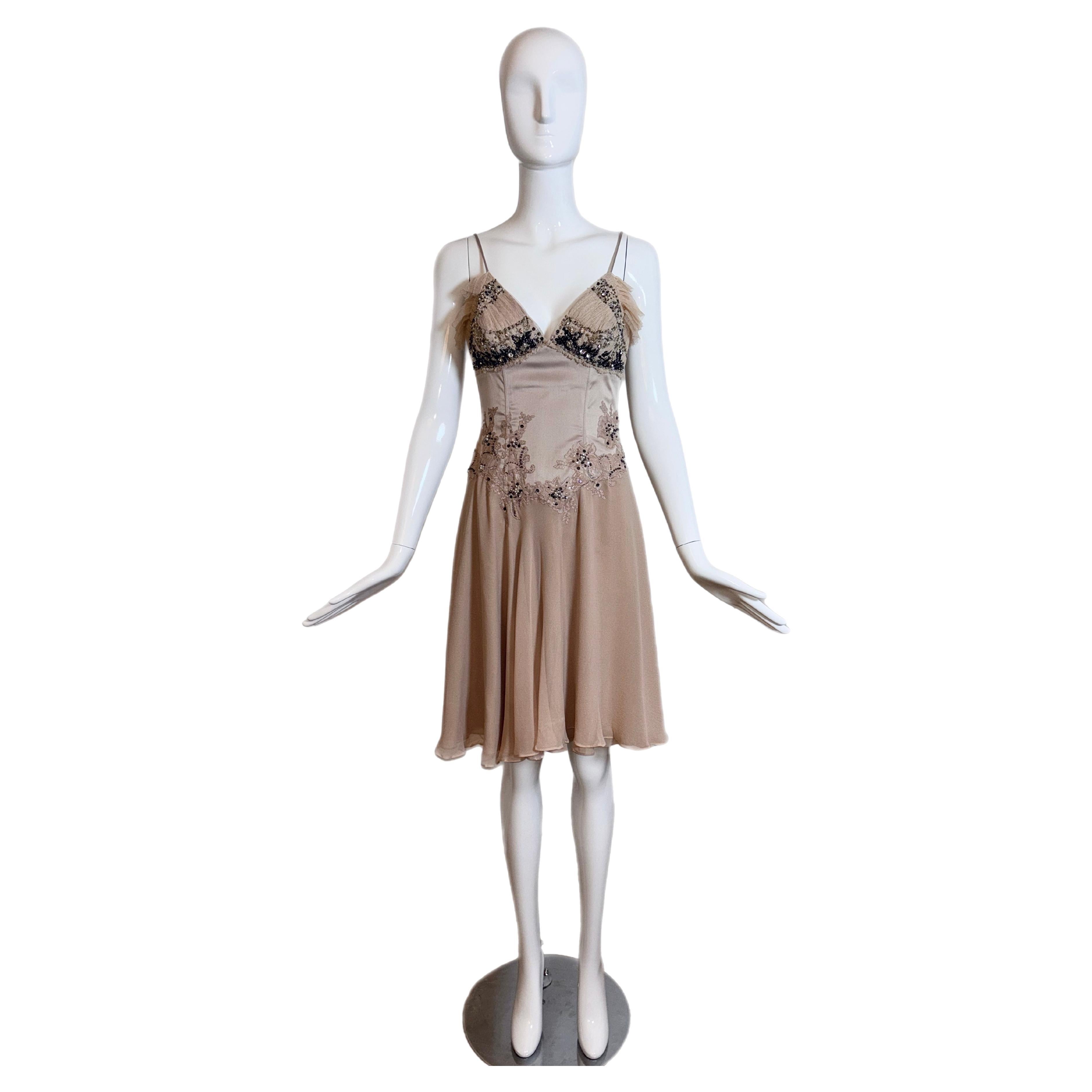 MANDALAY Vintage Boned Corset Delicate Mini Dress Mauve Dusty Pink For Sale