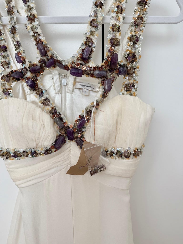 Nwt's Mandalay Vintage Ivory Silk Embellished Babydoll Dress Bridal Wedding