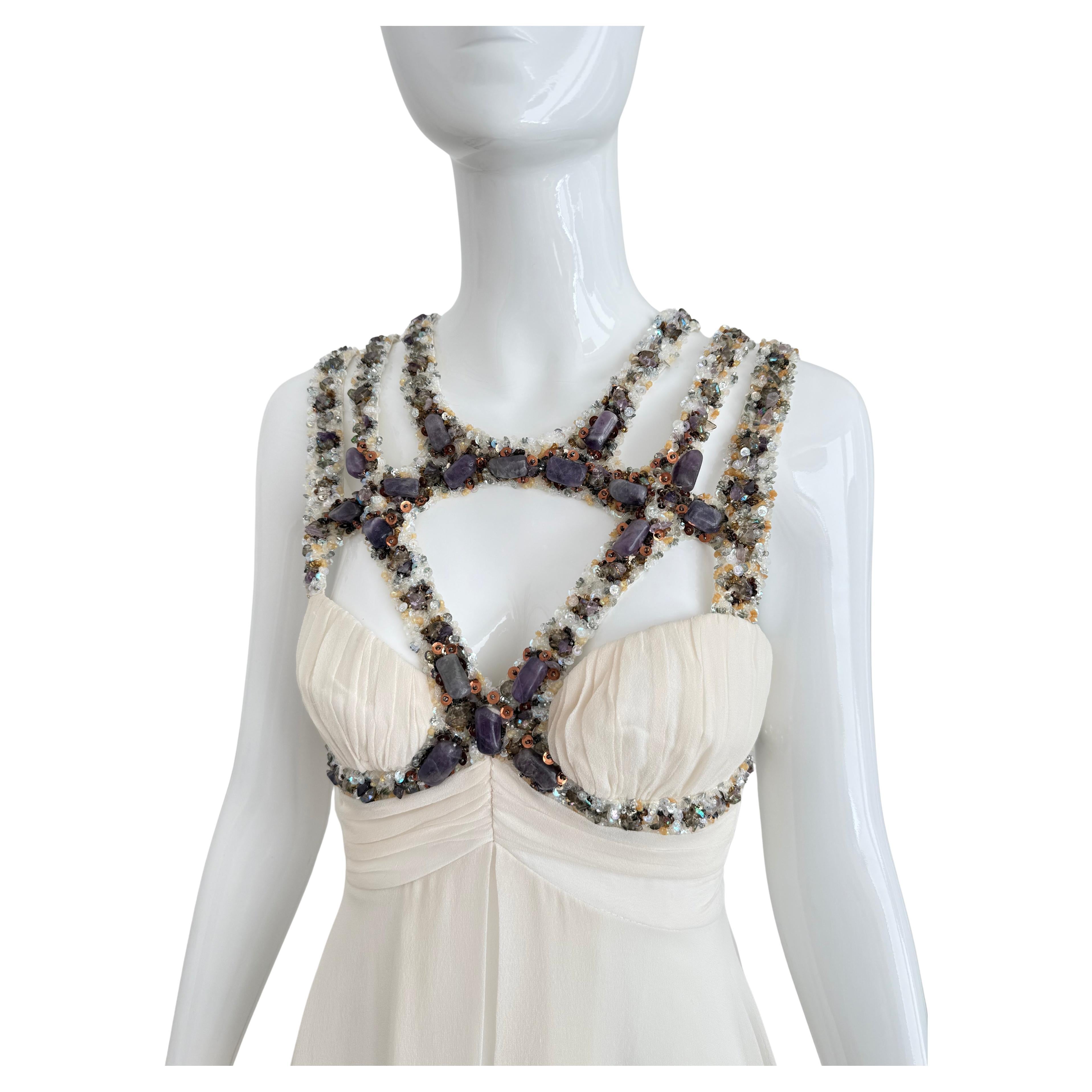 MANDALAY Vintage Elfenbein Seide verschönertes Babydoll-Kleid Braut-/Hochzeitskleid aus Seide im Angebot