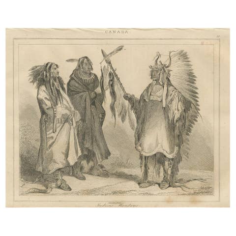 Mandan Warriors and Chief – 19th Century Ethnographic Print of Indigenous Canada