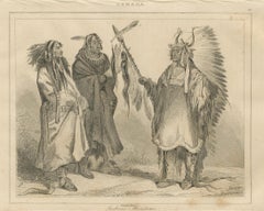 Guerriers et chef Mandan - Gravure ethnographique du XIXe siècle du Canada autochtone