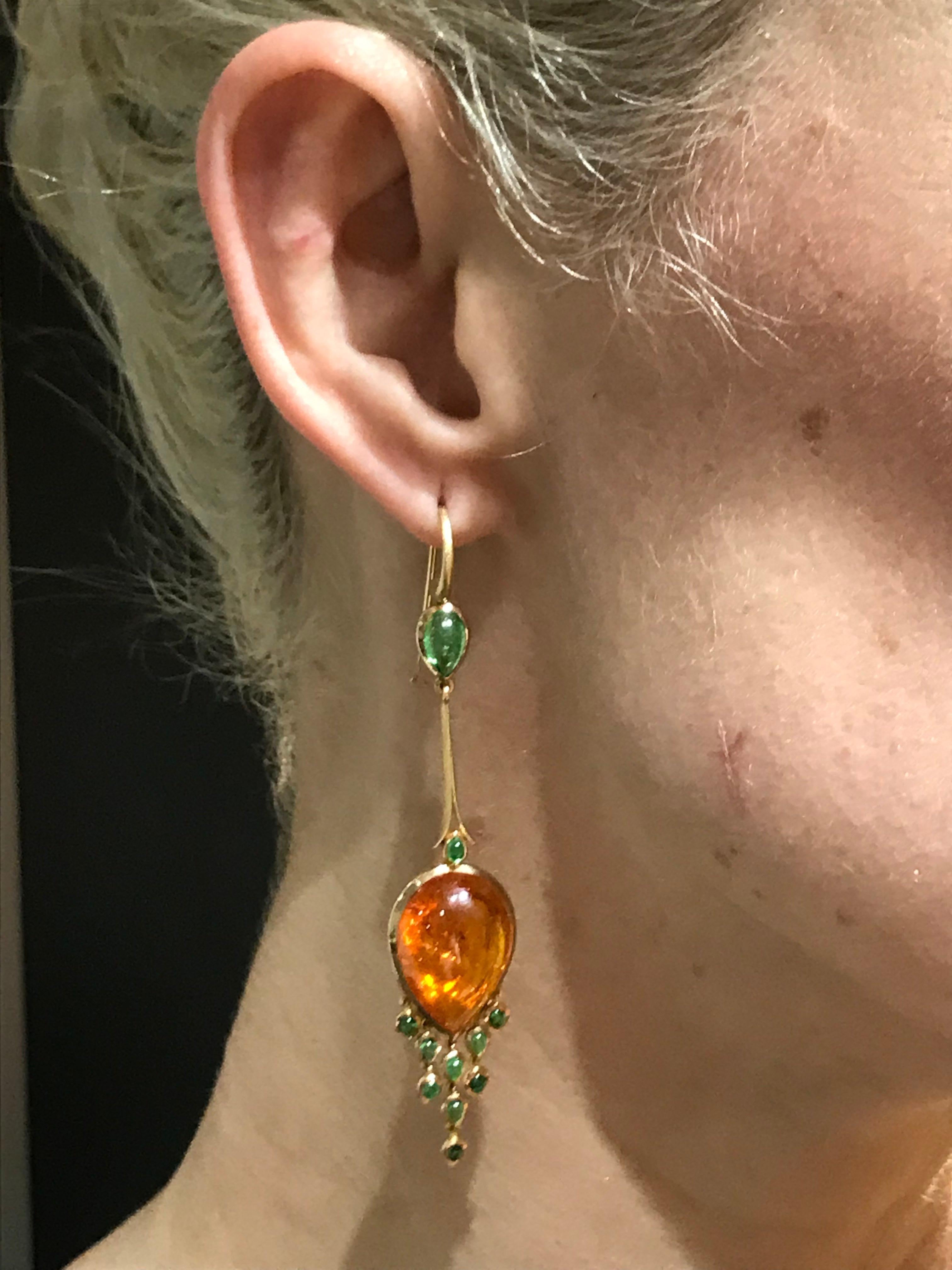 Mandarin and Tsavorite Garnet Chandelier Earrings in 18 Karat Gold For Sale 5