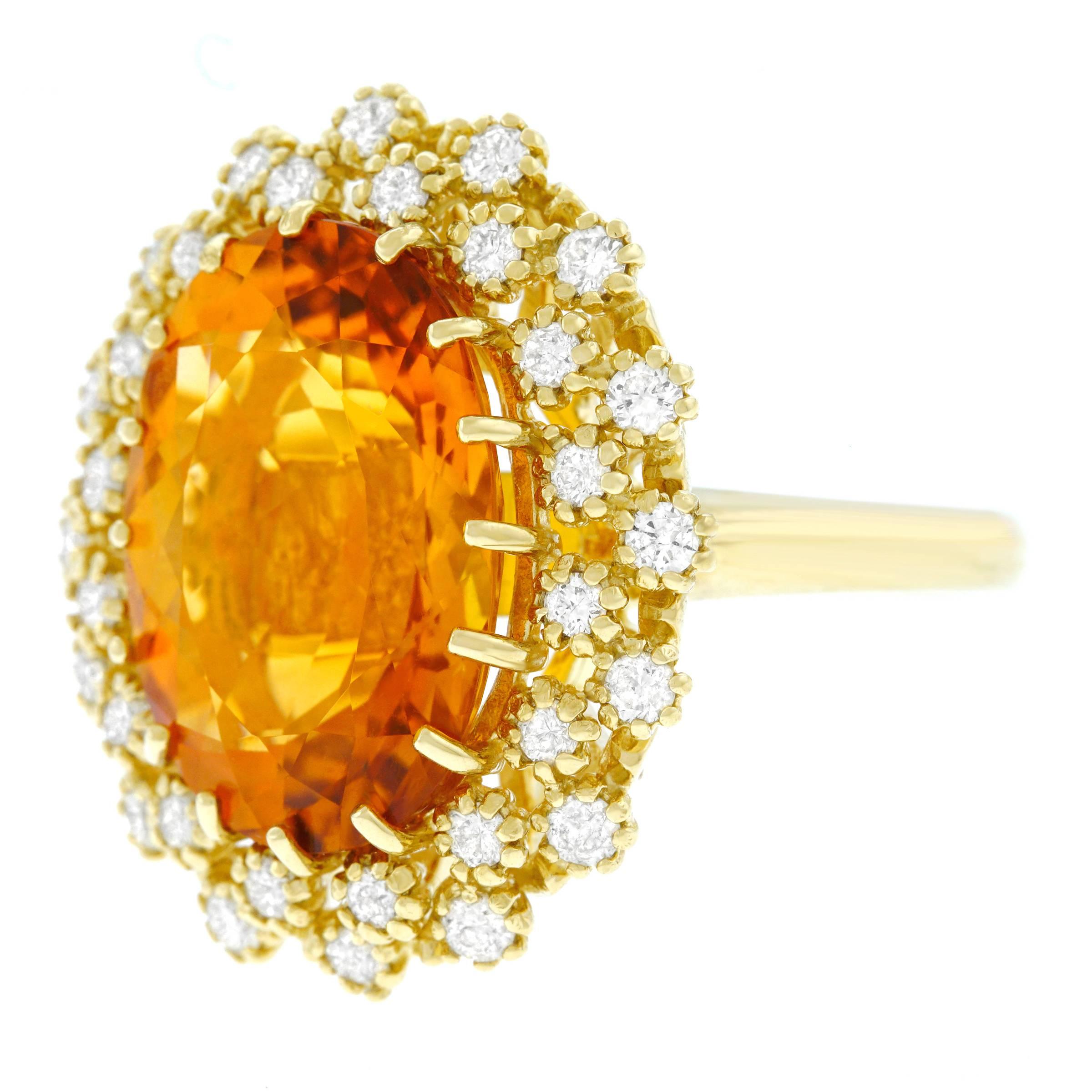 Mandarin Citrine and Diamond Set Gold Ring In Excellent Condition In Litchfield, CT
