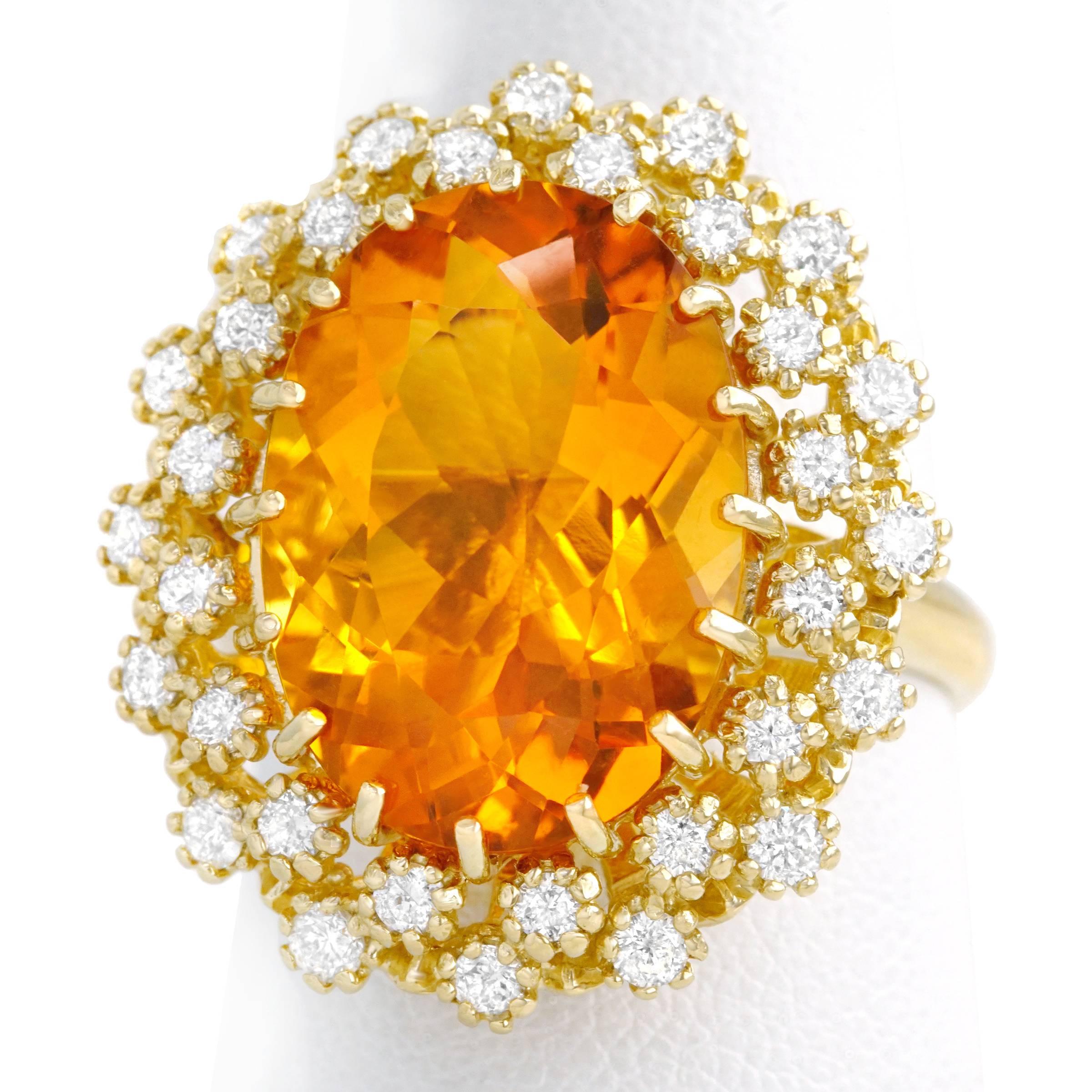 Mandarin Citrine and Diamond Set Gold Ring 5