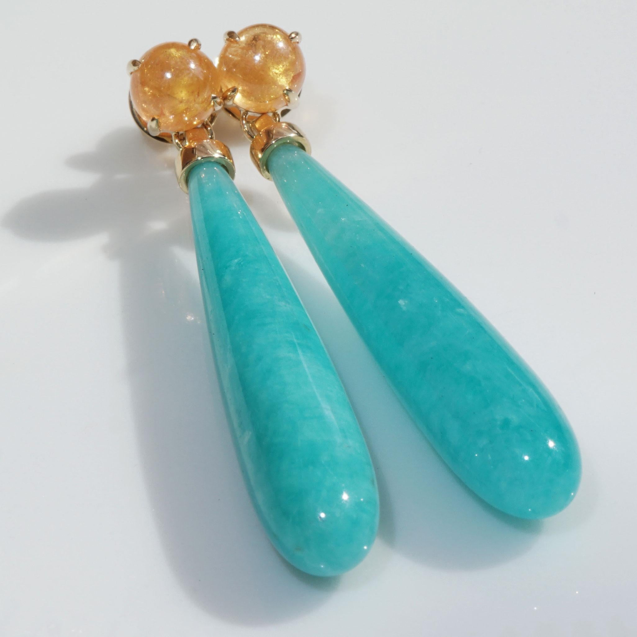 Modern Mandarin Garnet Amazonite Earrings such a Fun detachable Dangles for a great Mix For Sale