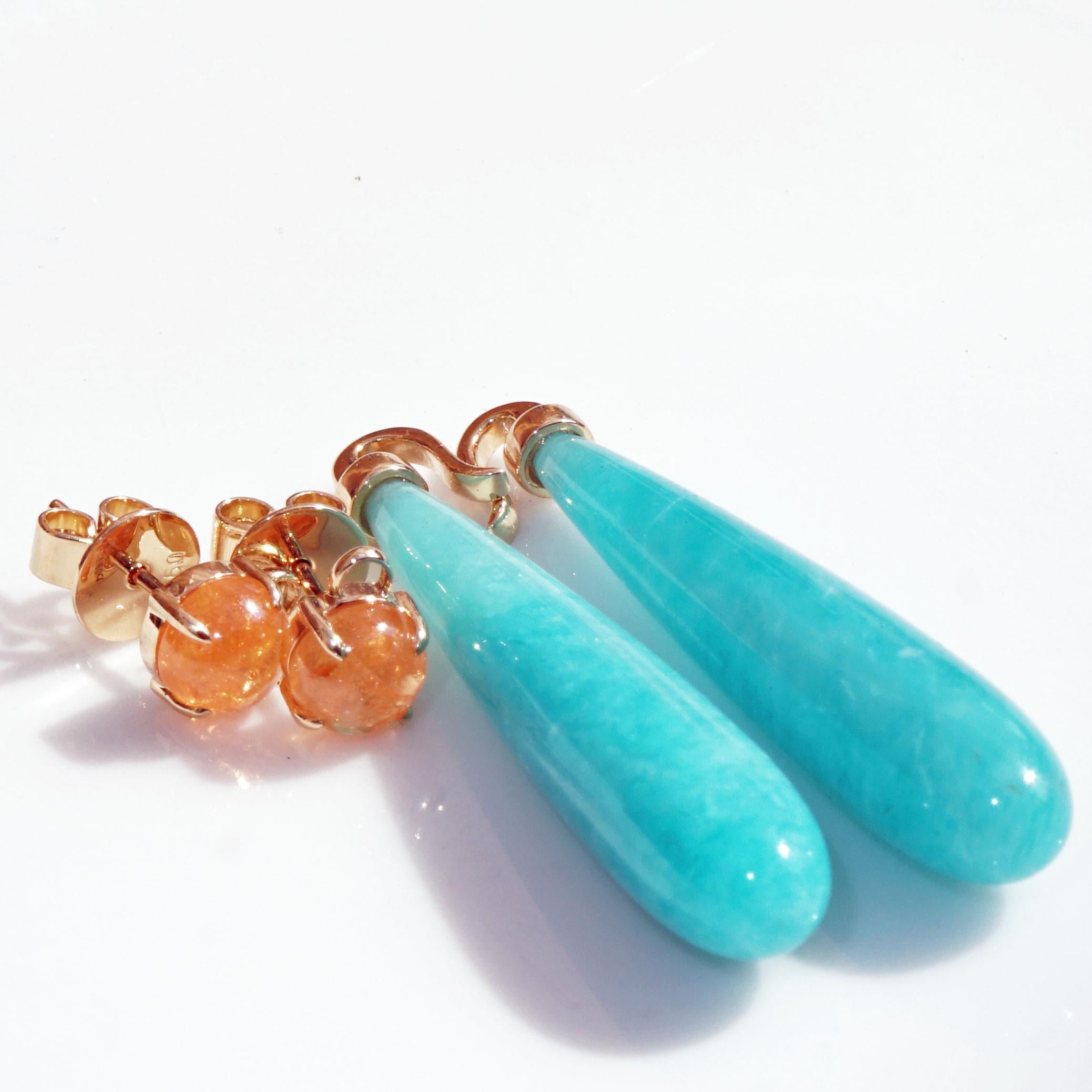 Mandarin Garnet Amazonite Earrings such a Fun detachable Dangles for a great Mix In New Condition For Sale In Viena, Viena