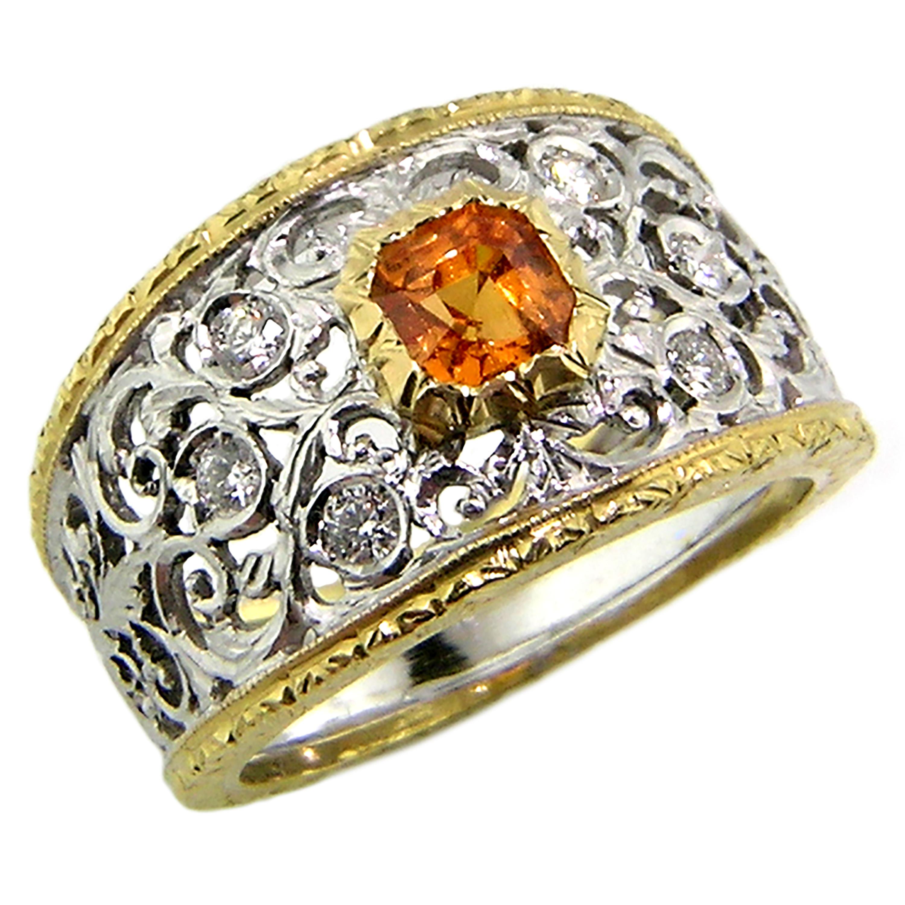 Cynthia Scott Mandarin Garnet and Diamond 18kt Ring, Made in Italy