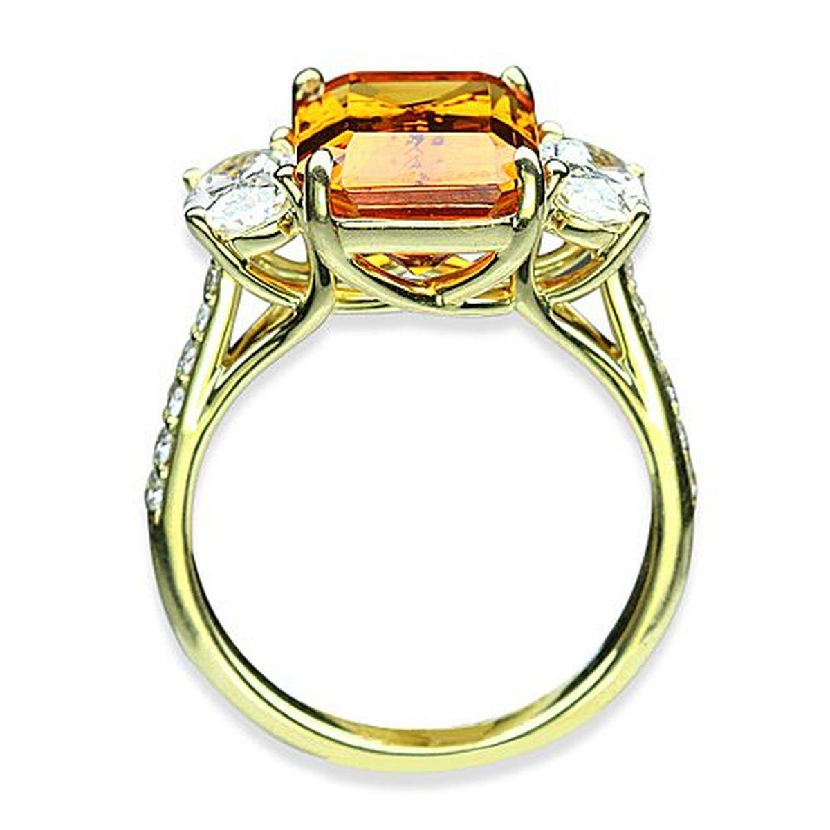 Moderne Bague en or à 3 pierres, grenat mandarin et diamant - Bijouterie fine de luxe en vente