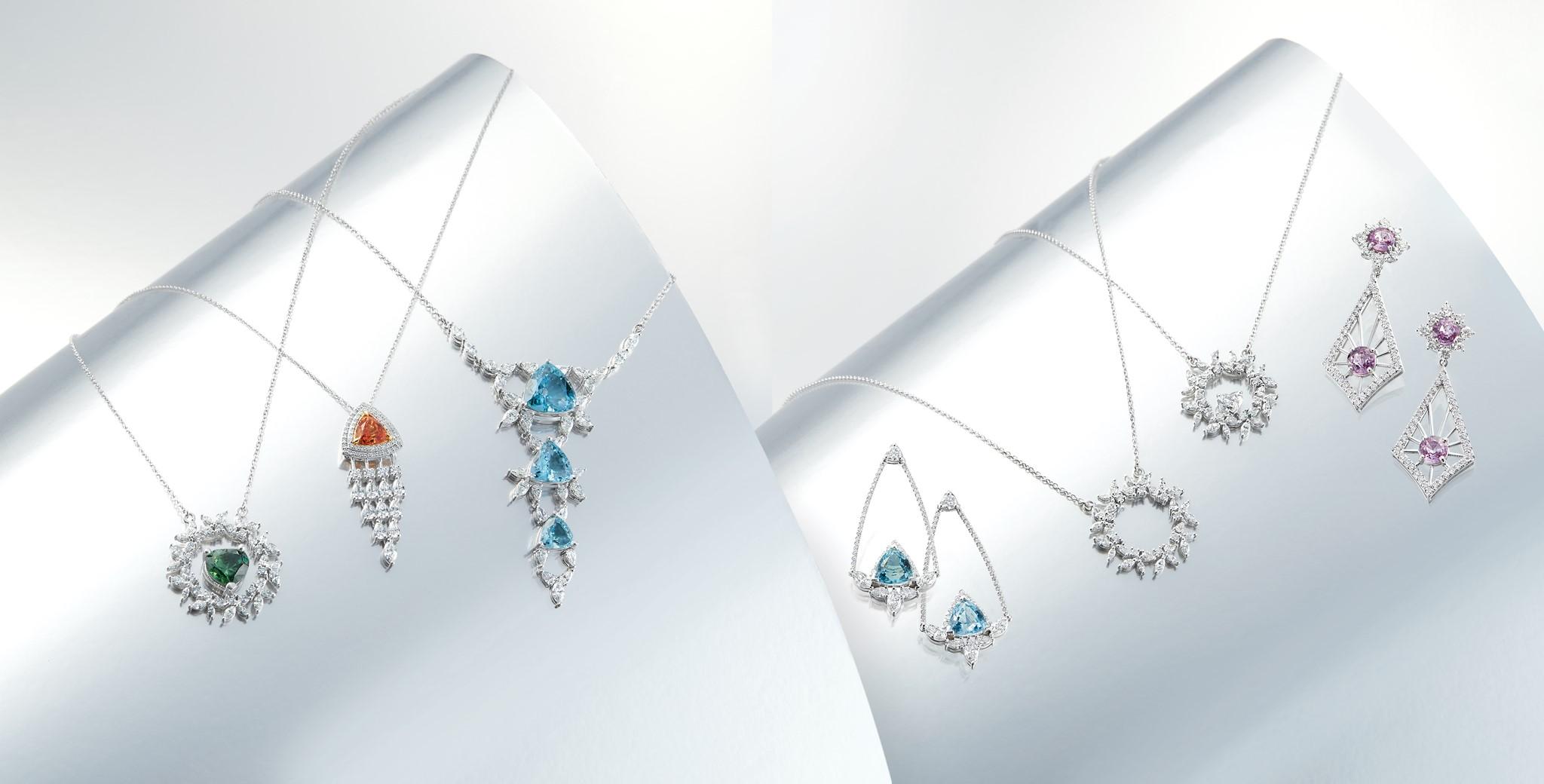 Mandarin-Granat und Diamant-Anhänger-Halskette (Trillionschliff) im Angebot