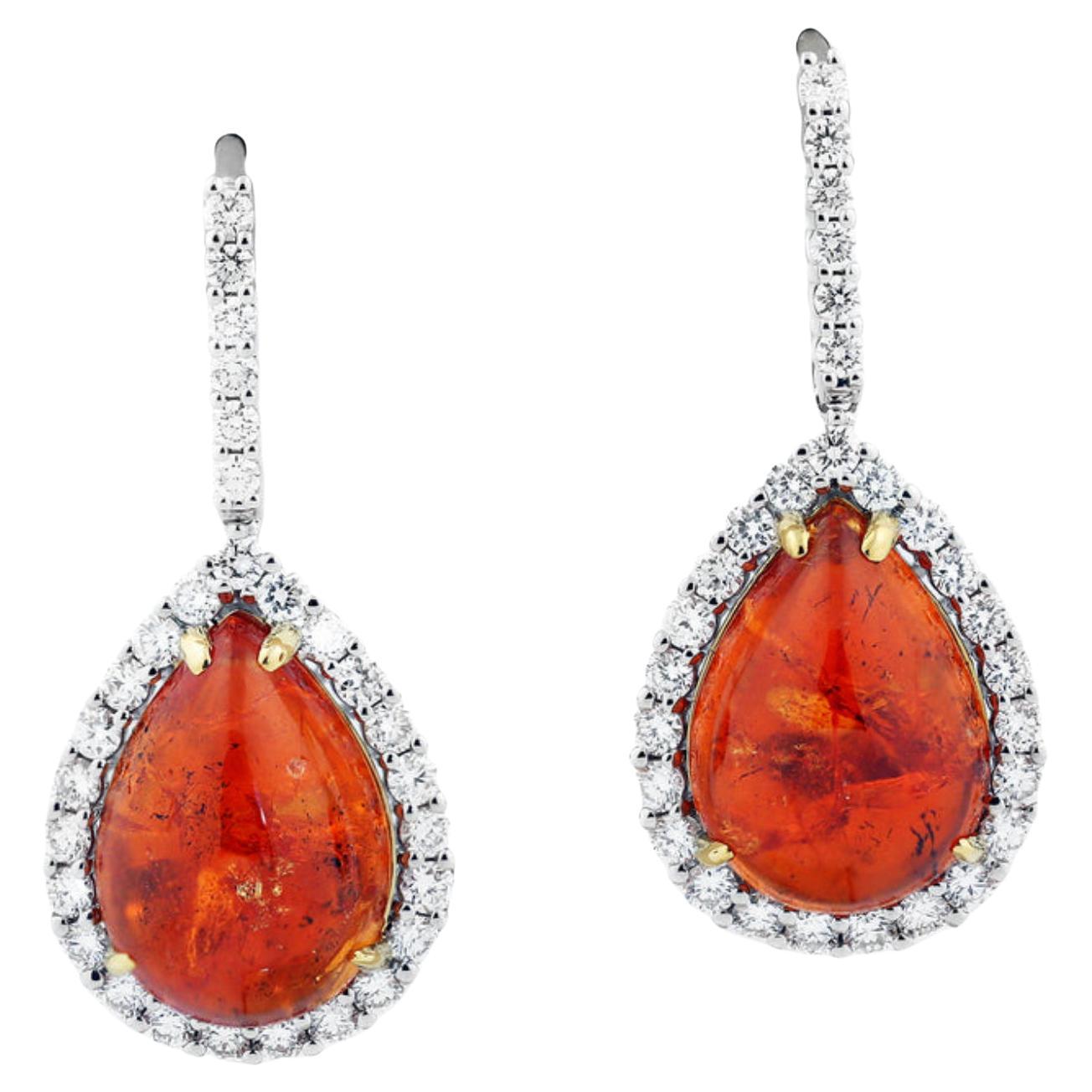 Mandarin Garnet and Diamonds Drop Earrings For Sale