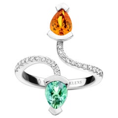 Mandarin Garnet And Mint Tourmaline White Gold Diamond Cocktail Ring