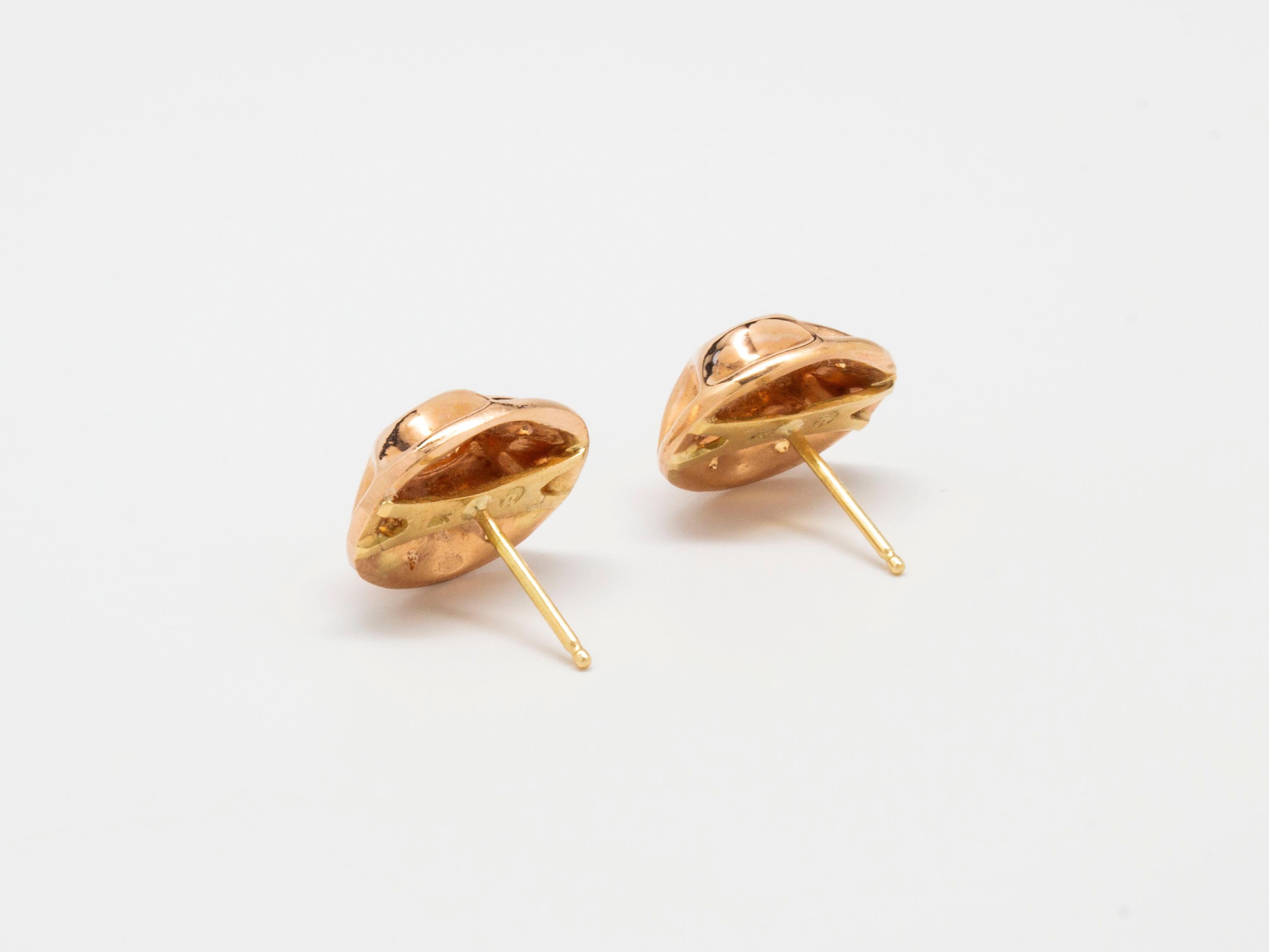 Contemporary Mandarin Garnet and Rose Gold Button Earrings For Sale