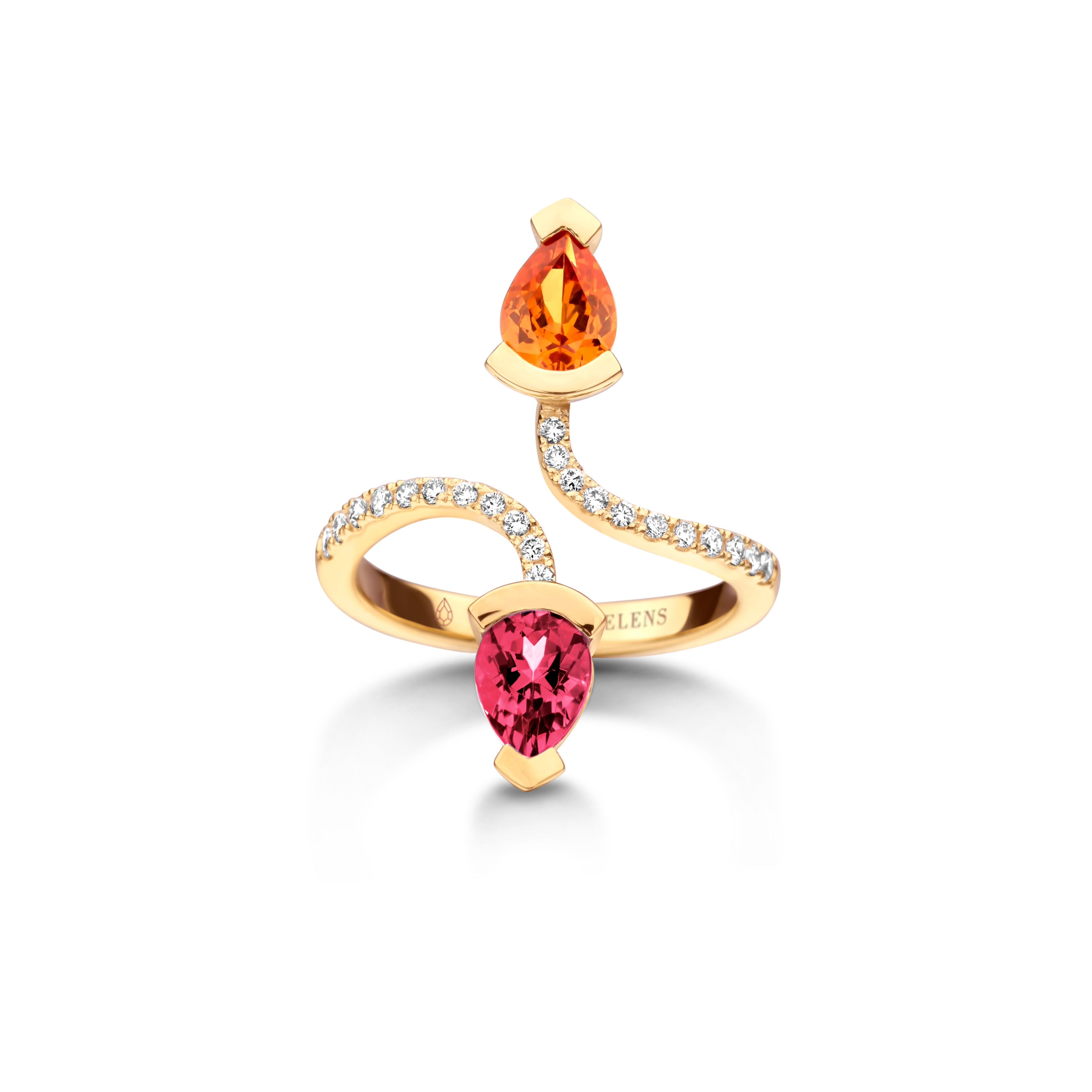 Contemporary Mandarin Garnet And Rubellite White Gold Diamond Cocktail Ring For Sale