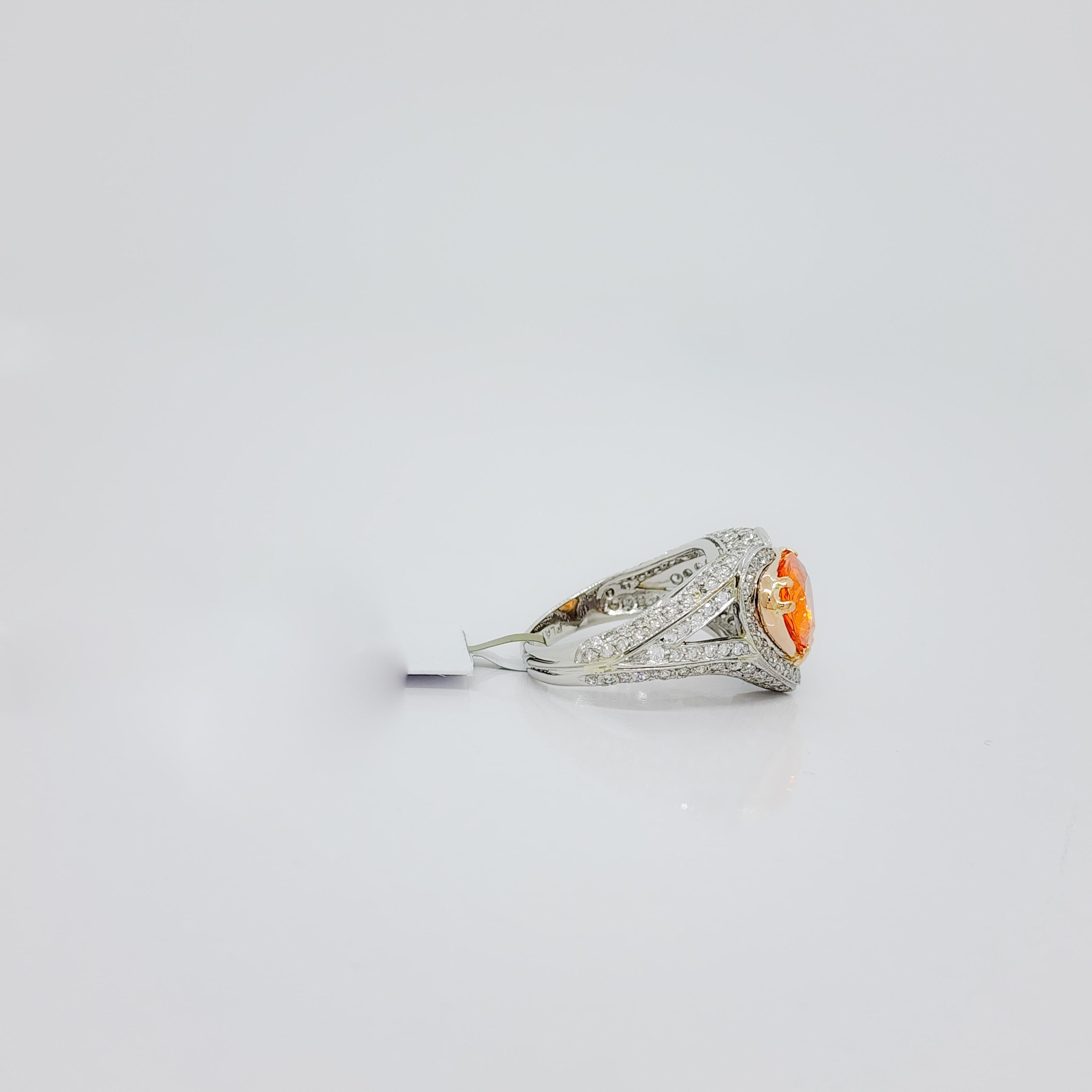 Mandarin Garnet and White Diamond Cocktail Ring in Platinum and 18k Yellow Gold In New Condition For Sale In Los Angeles, CA