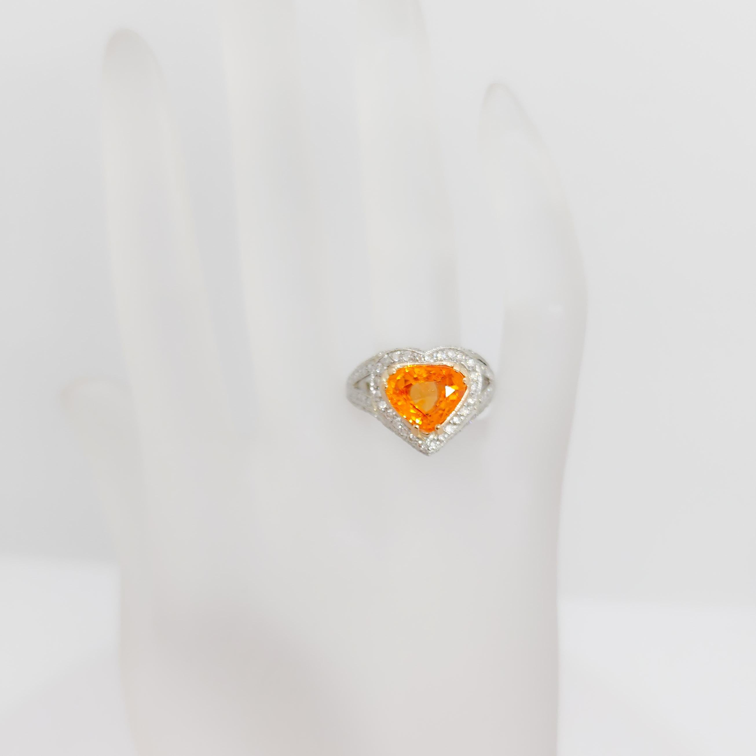 Mandarin Garnet and White Diamond Cocktail Ring in Platinum and 18k Yellow Gold For Sale 1