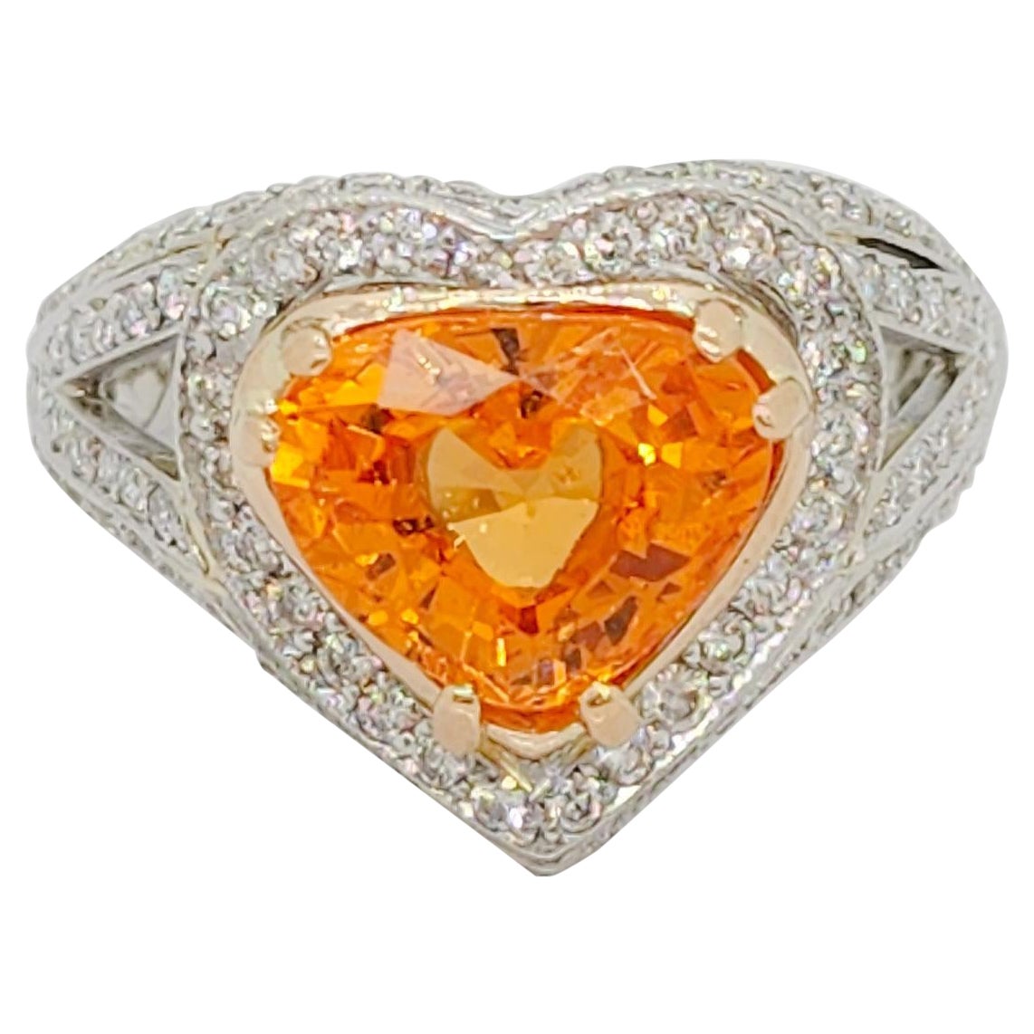 Anello Cocktail con Granato Mandarino e Diamante Bianco in Platino e Oro Giallo 18k