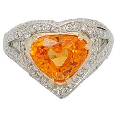 Mandarin Garnet and White Diamond Cocktail Ring in Platinum and 18k Yellow Gold
