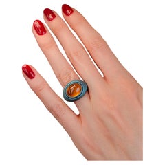 Mandarin Garnet Cabochon Ring in Green Titanium with 18k 750 Rose Gold by MXHM