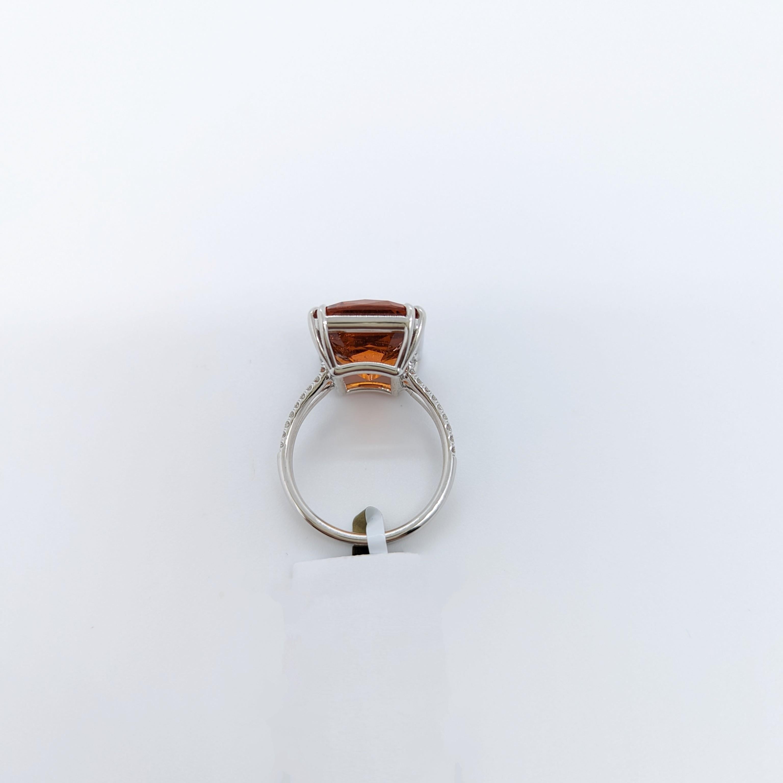 Mandarin Garnet Cushion and White Diamond Cocktail Ring in 18K White Gold For Sale 1