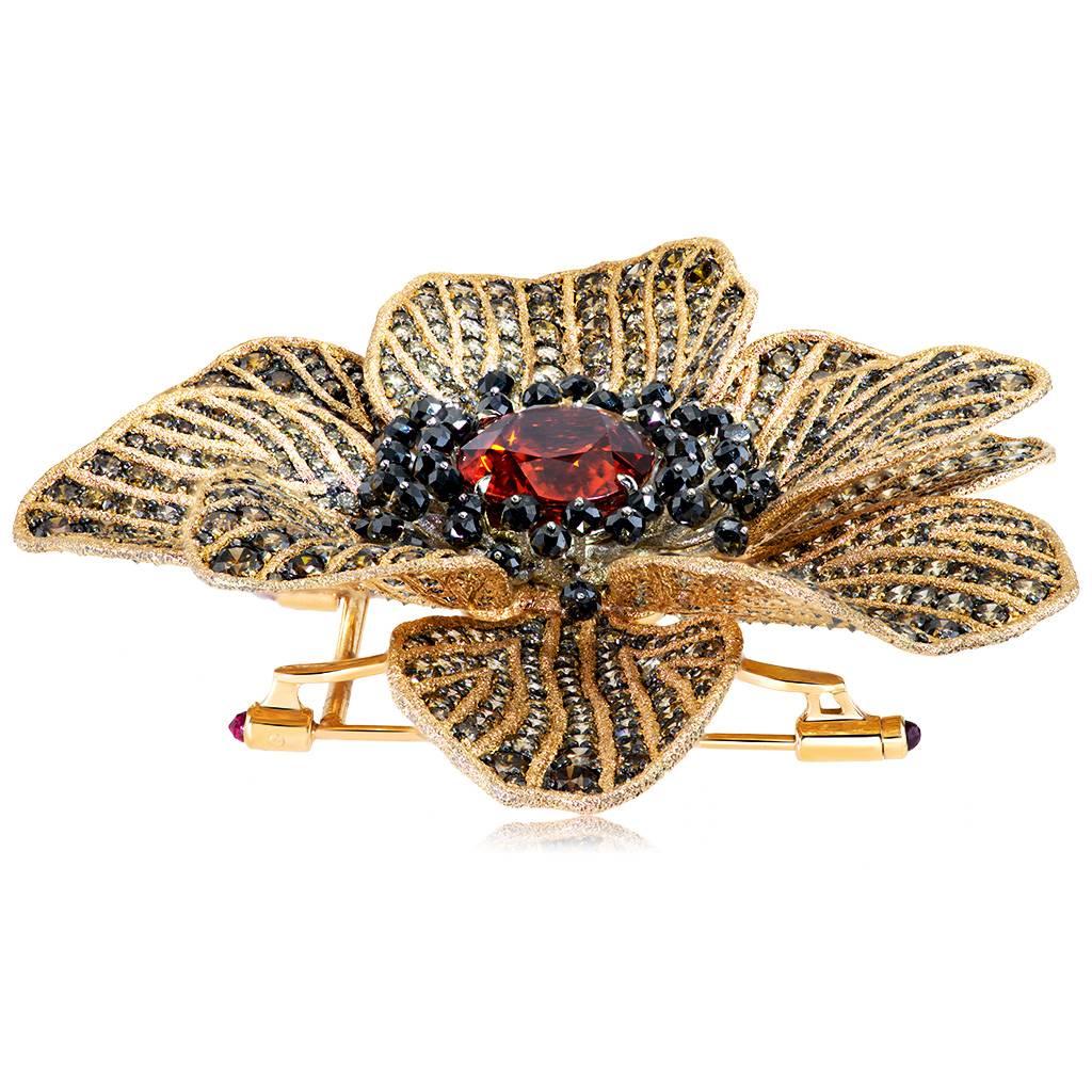 Mandarin Garnet Diamond 18k Gold Coronaria Ring Necklace Cuff Bracelet Brooch In New Condition In New York, NY