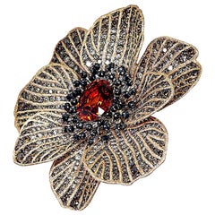 Mandarin Garnet Diamond 18k Gold Coronaria Ring Necklace Cuff Bracelet Brooch