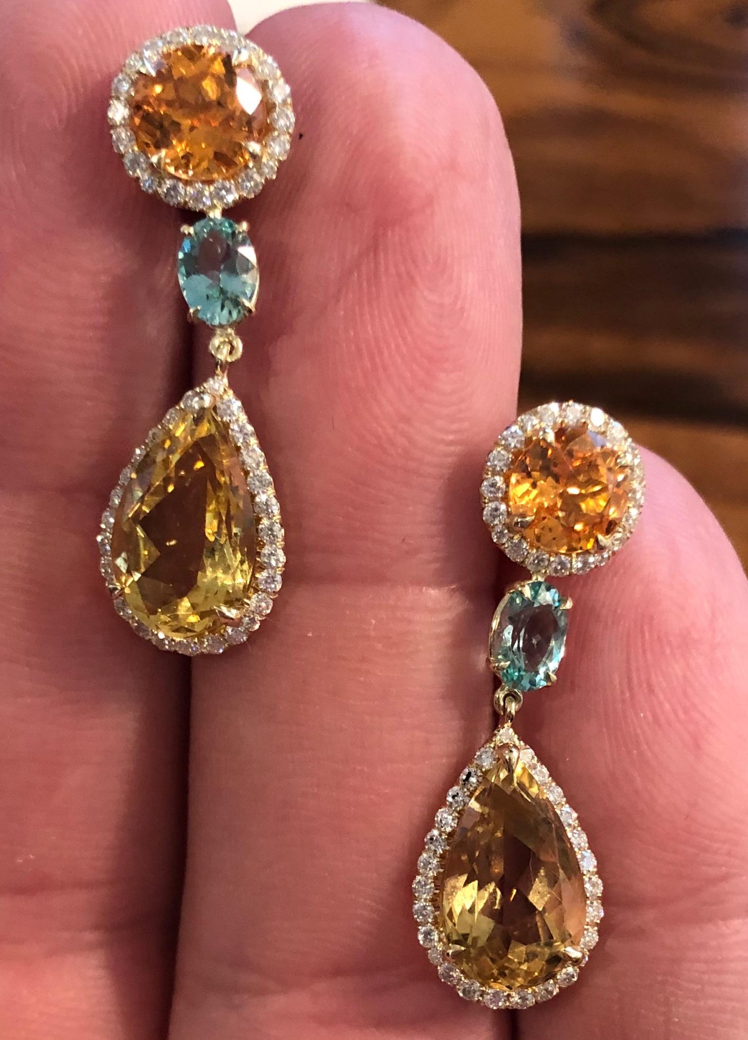 gold fire opal spessartite garnet pink sapphire diamond earrings set