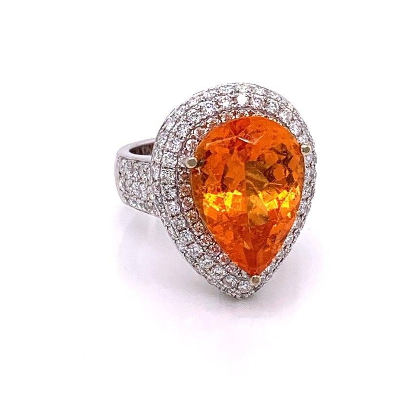 Mandarin Garnet Diamond Gold Cocktail Ring In New Condition In Beverly Hills, CA
