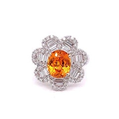 Mandarin Garnet Diamond Gold Flower Ring