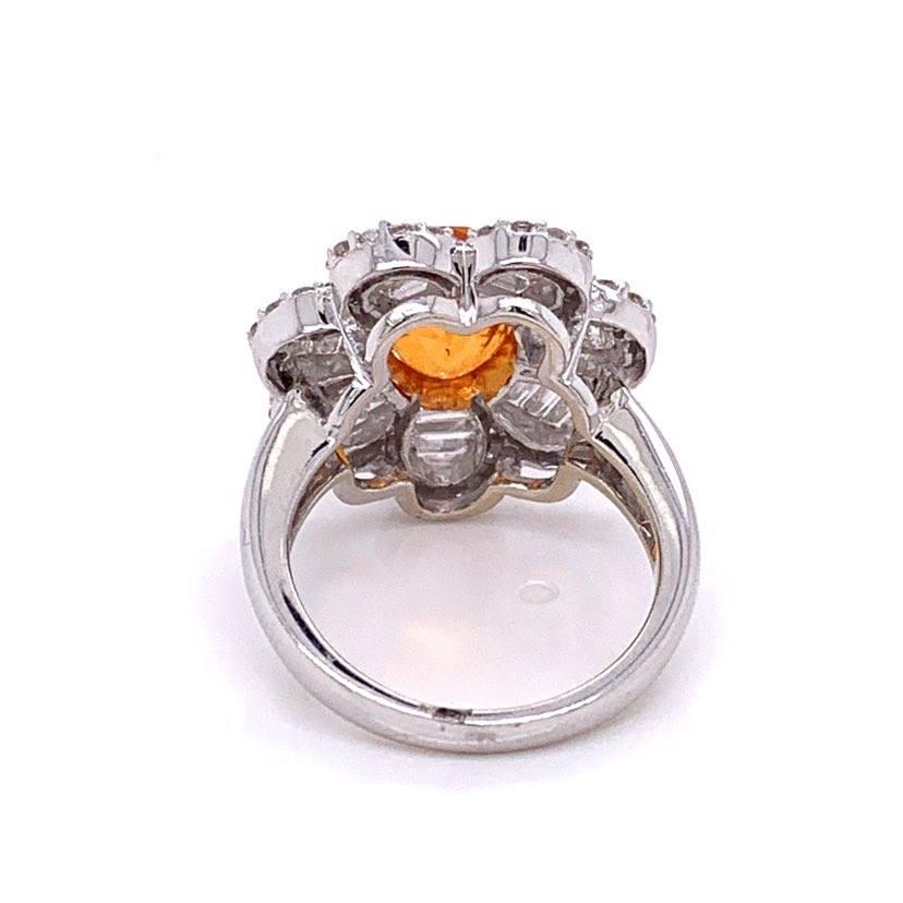 Mandarin Garnet Diamond Gold Flower Ring In New Condition For Sale In Beverly Hills, CA