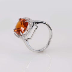 6.95ct Mandarin Garnet & .46ct Diamond Ring-Radiant Cut-18KT Gold-GIA Certified