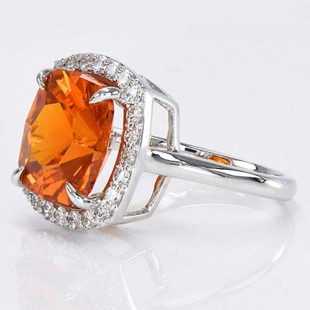Modern 6.95ct Mandarin Garnet & .46ct Diamond Ring-Radiant Cut-18KT Gold-GIA Certified For Sale